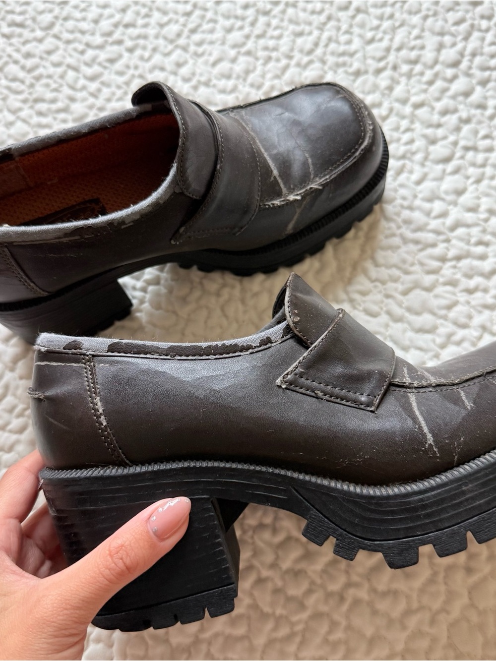 Dolls Kill women’s brown loafer platforms
